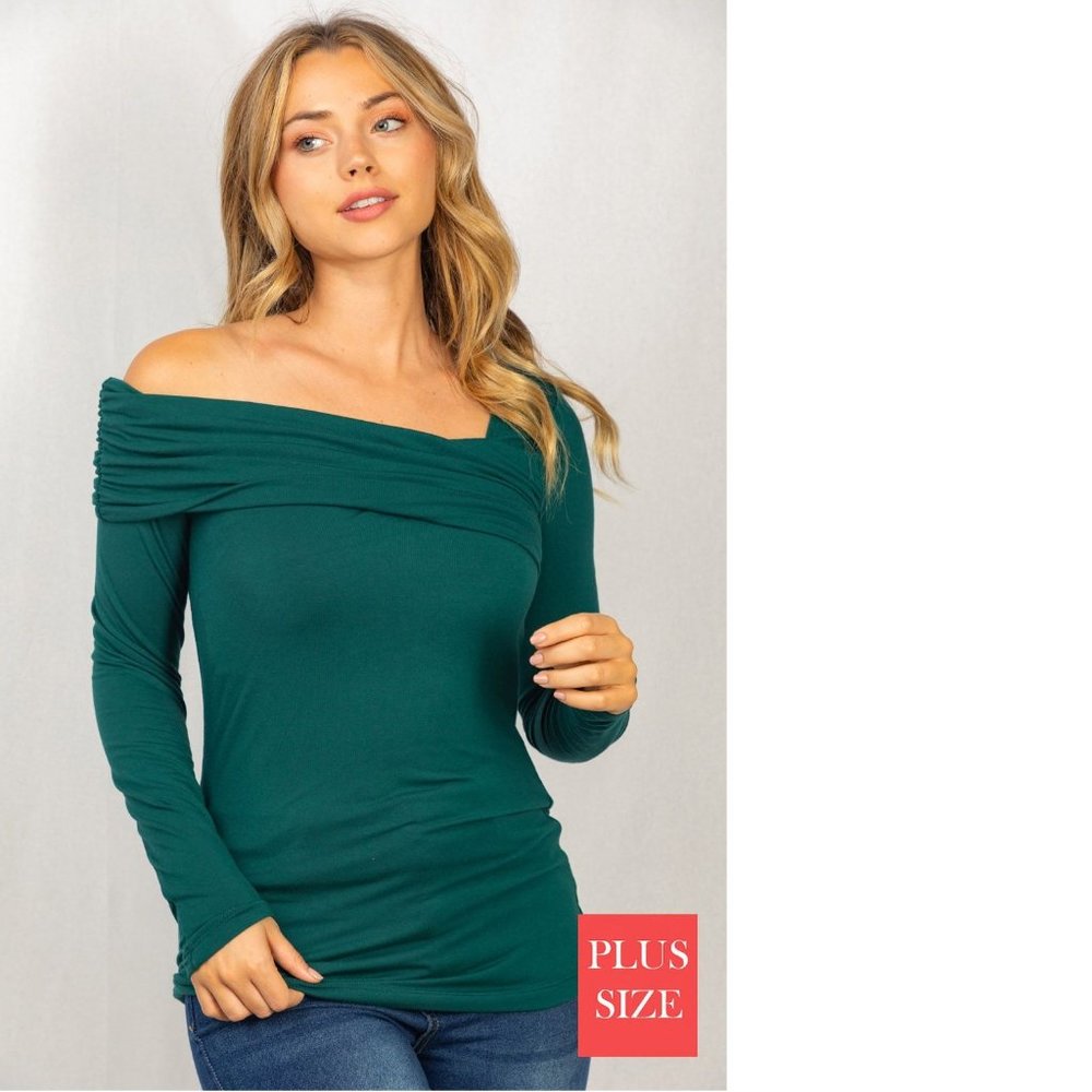 Plus/Reg White Birch Asymmetrical off the shoulder Top